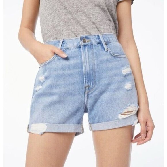 FRAME le beau cuffed denim shorts in elsey rips size 29